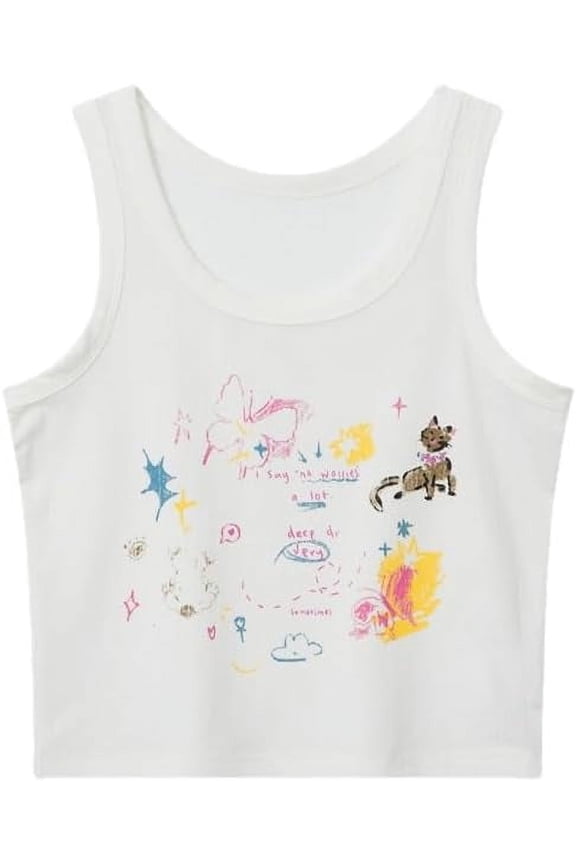 Womens Sleeveless Tank Top Coquette Y2K Crop Top Altnertive Aesthetic Clothes Kawaii Cottagecore Harajuku Streewear