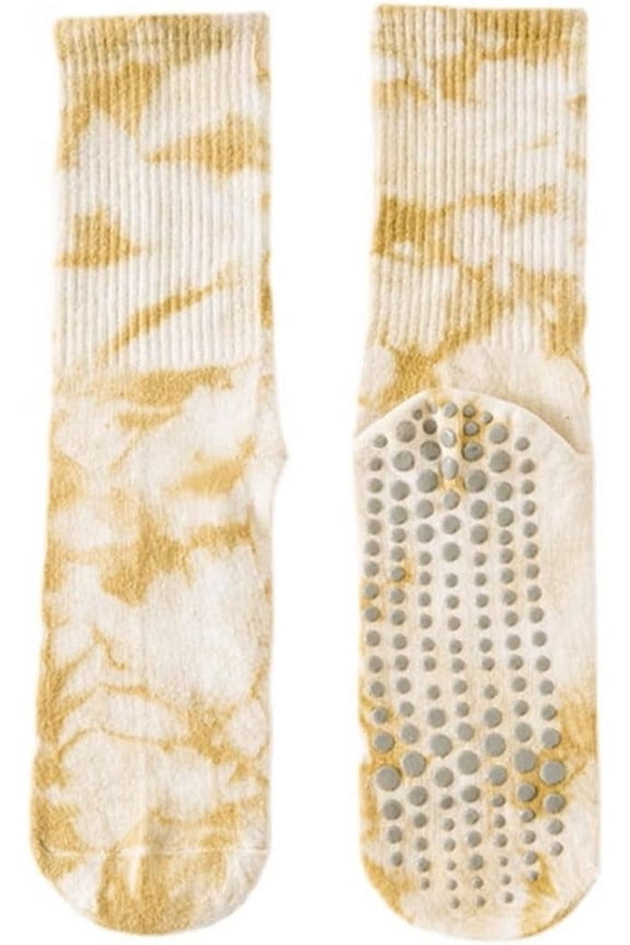 Yoga Pilates Socks with Grips for Women Non Slip Colorful Tie Dye Cushioned Crew Socks for Barre Ballet Dance