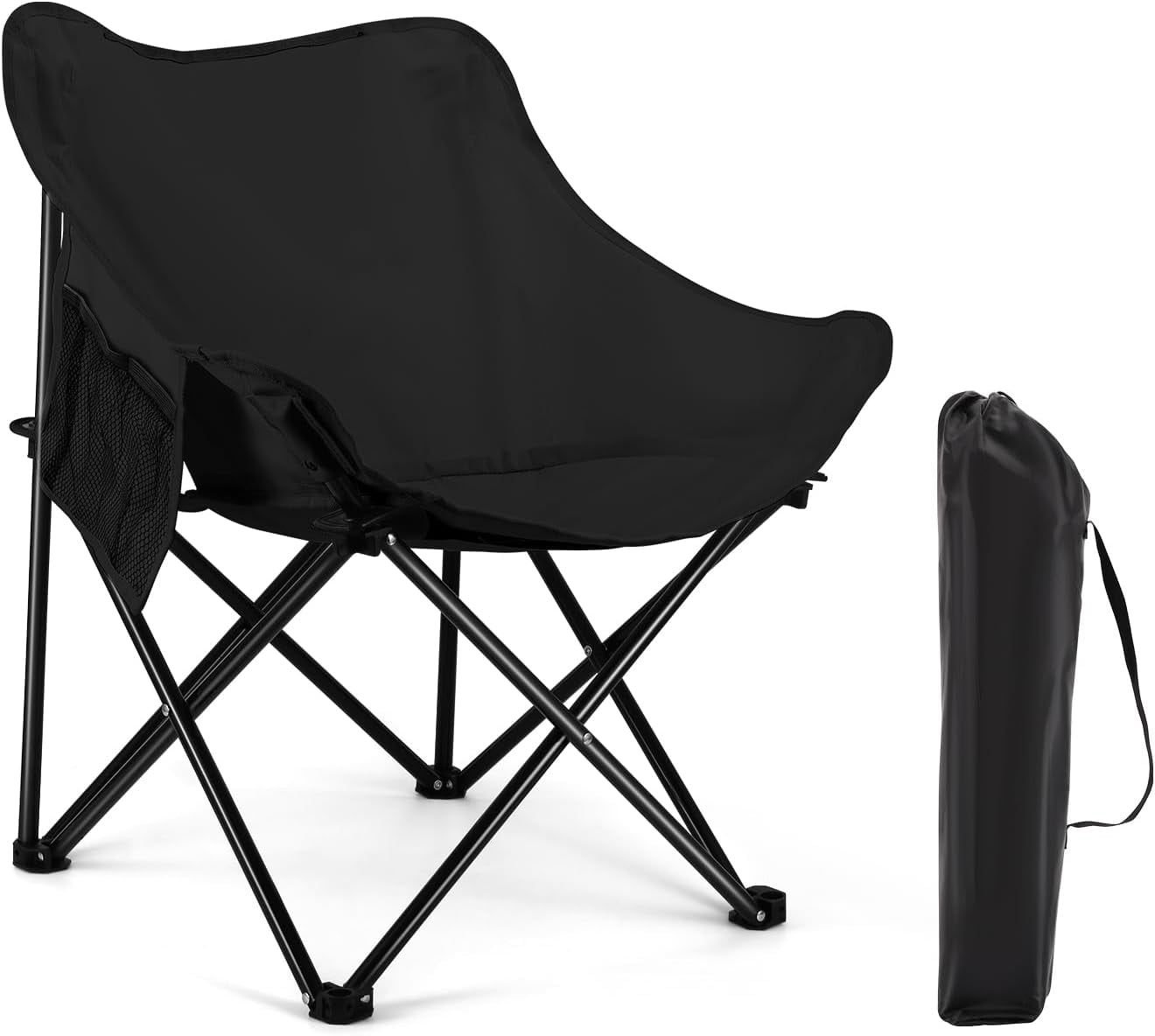 CoPedvic Oversized Camping Chair Heavy Duty Outdoor Lawn Folding Chairs  with Carry Bag Supports 350lbs, Black 