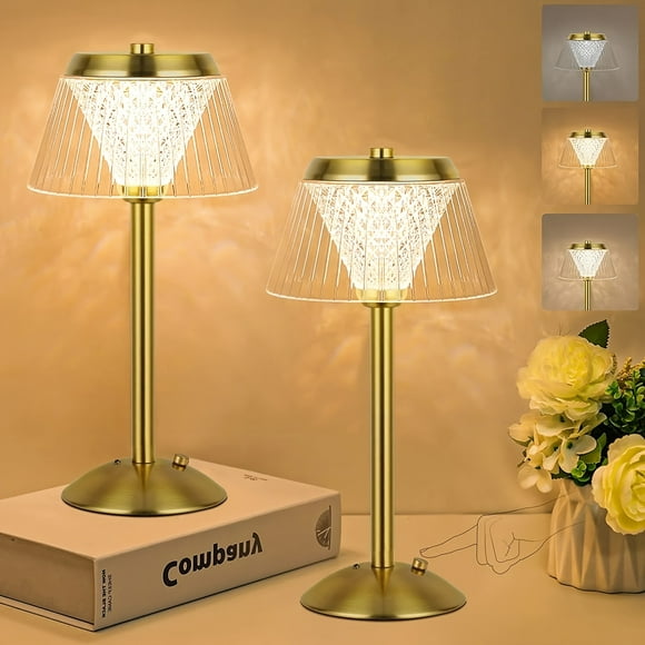 CoPedvic Table Lamps, Dimmable Crystal Table Lamp 3 Colors LED Gold Lamp,Touch Lamp Diamond Crystal Lamp, Rechargeable Small Lamp, Cordless Lamp Bedside Lamp for Bedroom Living Room Bathroom Hotel Bar