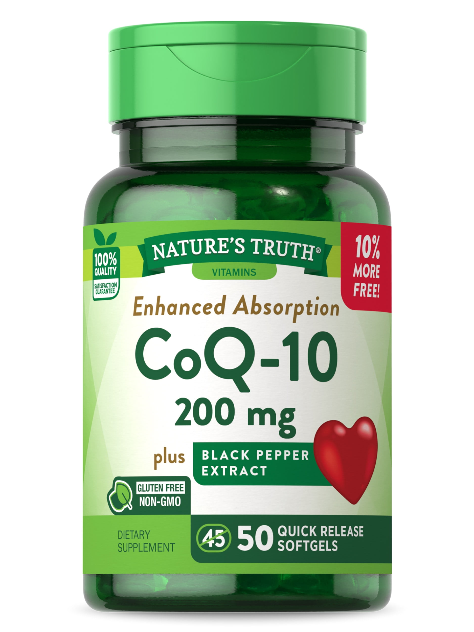 CoQ10 200 mg Softgels | 50 Count | Plus Black Pepper Extract | by Nature's Truth
