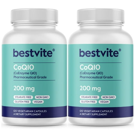 CoQ10 200mg (240 Vegetarian Capsules) (120 x 2) Naturally Fermented - No Stearates - Vegan - Gluten Free - Non GMO