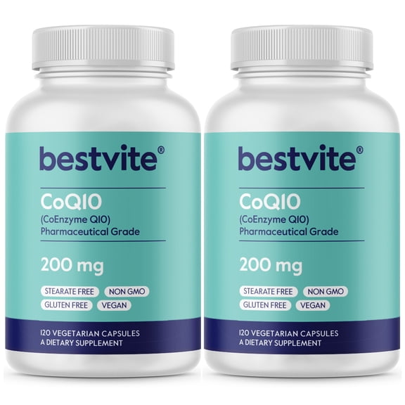 CoQ10 200mg (240 Vegetarian Capsules) (120 x 2) Naturally Fermented - No Stearates - Vegan - Gluten Free - Non GMO