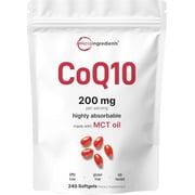 Micro Ingredients CoQ10 200mg Per Serving, 240 Coconut MCT Oil Softgels | Antioxidant Support for Heart & Energy Health | Non-GMO