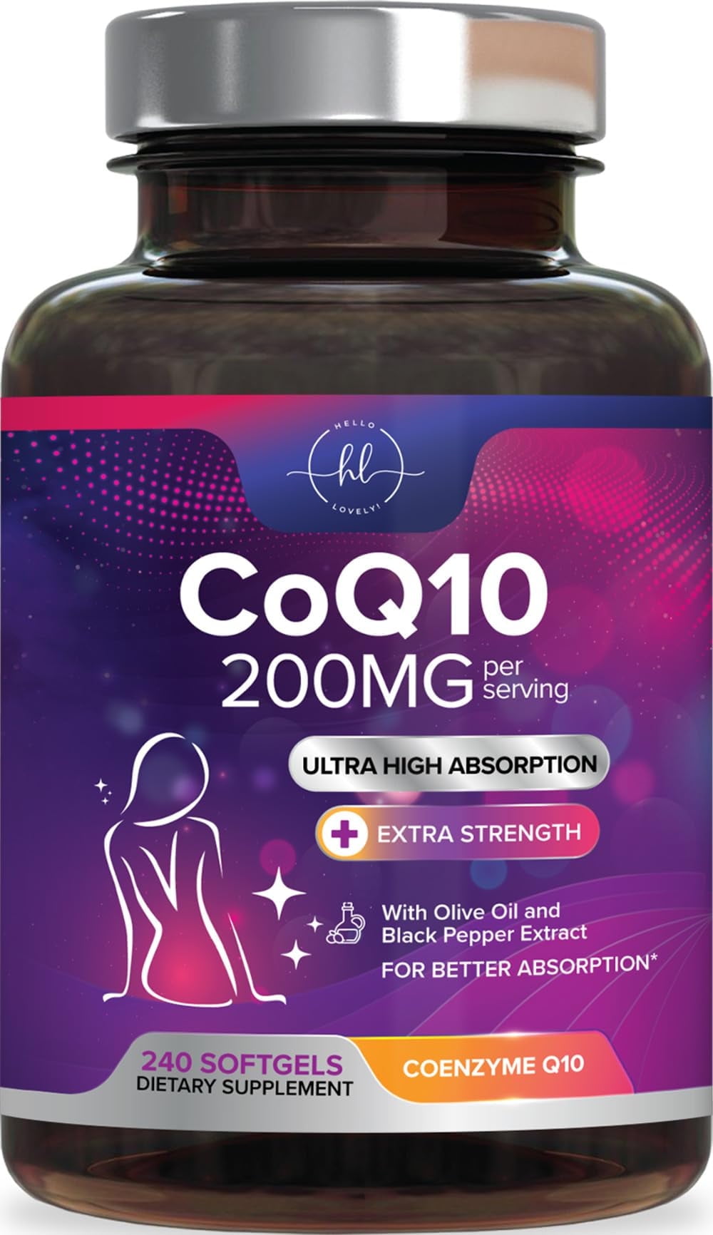 CoQ10 Supplement 200mg - Ultra High Absorption, Antioxidant for Heart Health & Energy Production Support - Coenzyme Q10 (Ubiquinone) Co Q 10 Supplement & Vitamins 100mg Each - Non GMO - 240 Softgels