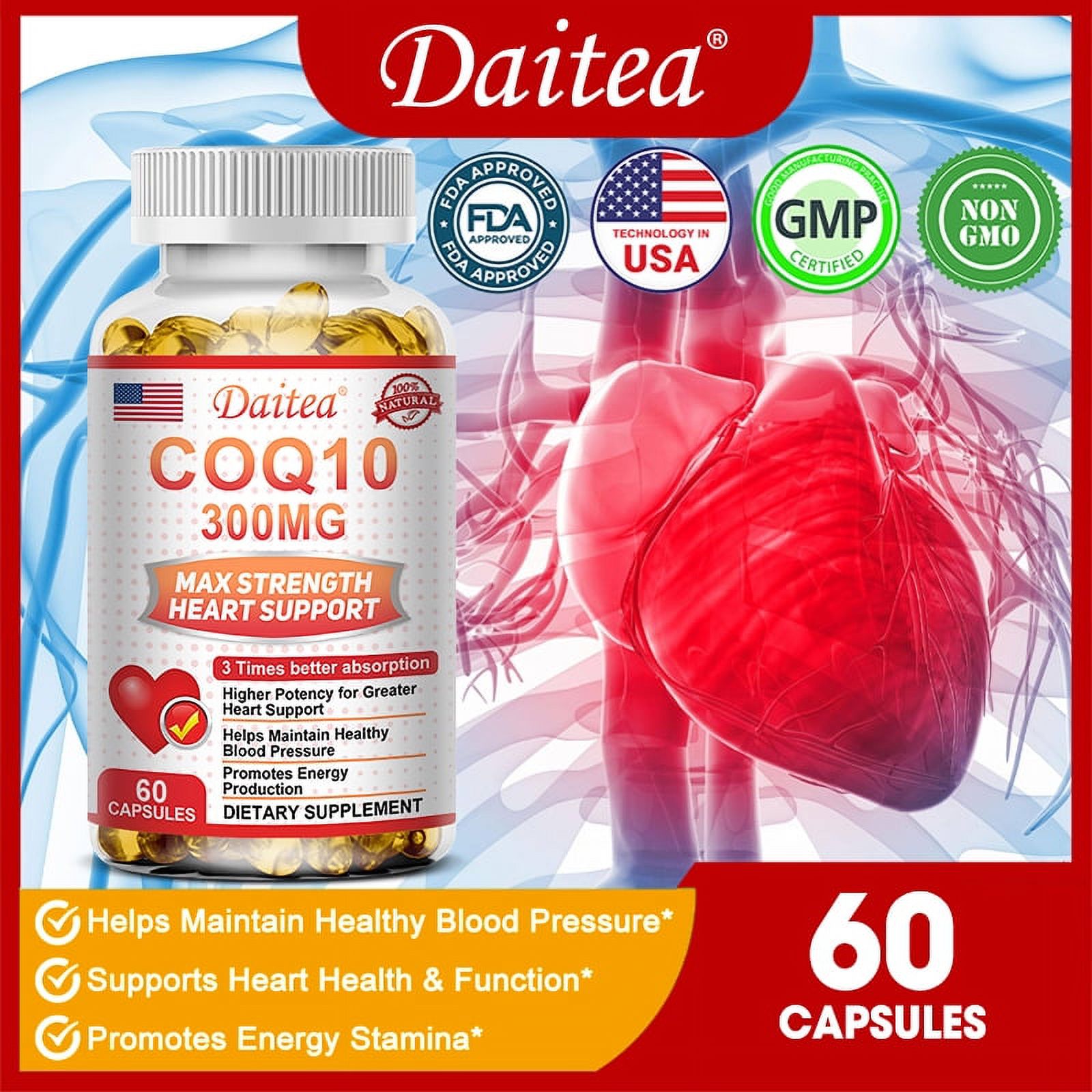 CoQ10 300 Mg Softgels, Daitea CoQ10 300 Mg, 3x Better Absorption