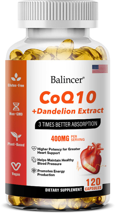 CoQ10 400mg 3 Times Absorption Coenzyme Q10 Powerful-Antioxidant Supplement with Organic Dandelion Root & Black Pepper, Support Heart, Blood Pressure Health & Energy Production - 120 Capsules
