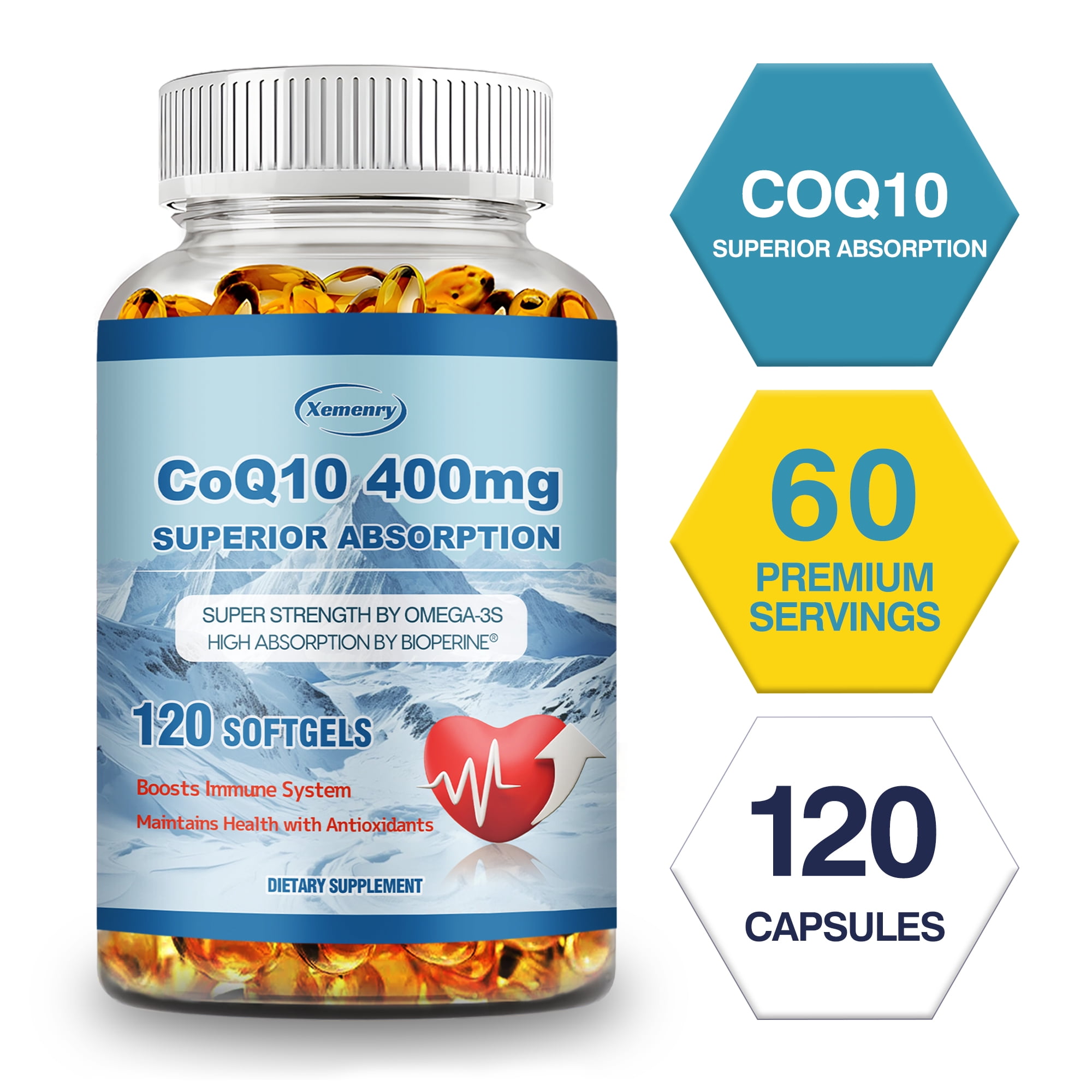 CoQ10 400mg - Ubiquinone High Absorption Coenzyme Q10 - Cardiovascular, Heart Health - 120 Capsules