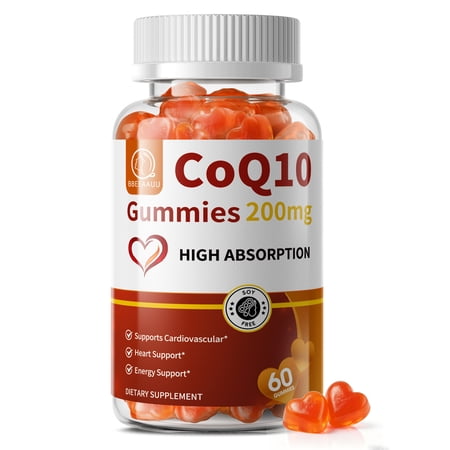 BBEAAUU CoQ10 200 mg Gummies, 60 Count, High Absorption, Soy Free, Alcohol Free, Heart and Energy Support Supplement
