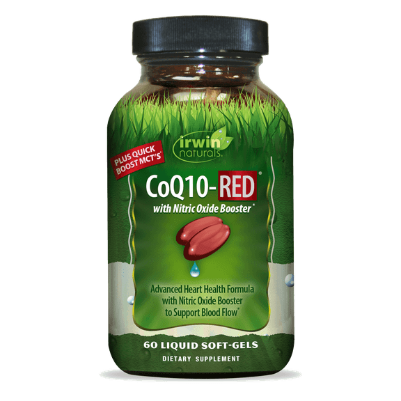 Irwin Naturals CoQ10-RED with Nitric Oxide Booster & MCTs - Advanced Heart Health Formula Supports Healthy Blood Flow & Energy Production - High Absorption Antioxidant Protection - 60 Liquid Softgels