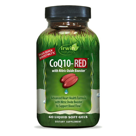 Irwin Naturals CoQ10-RED with Nitric Oxide Booster & MCTs - Advanced Heart Health Formula Supports Healthy Blood Flow & Energy Production - High Absorption Antioxidant Protection - 60 Liquid Softgels