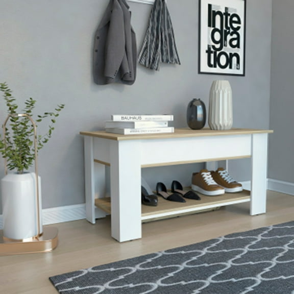 CoSoTower 1-Shelf Lid Top Storage Table Light Oak And White