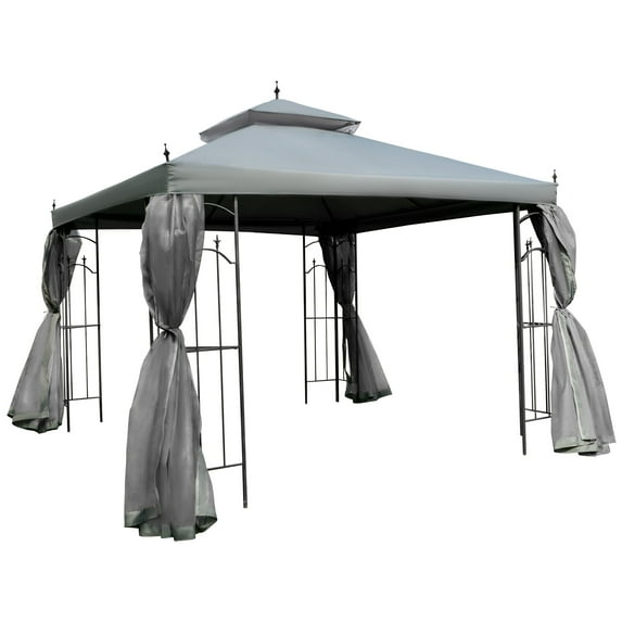 CoSoTower 10' X 10' Patio Gazebo with Corner Frame Shelves, Double Roof Outdoor Gazebo Canopy Shelter with Netting, for Patio, Wedding, Catering & Events, Gray