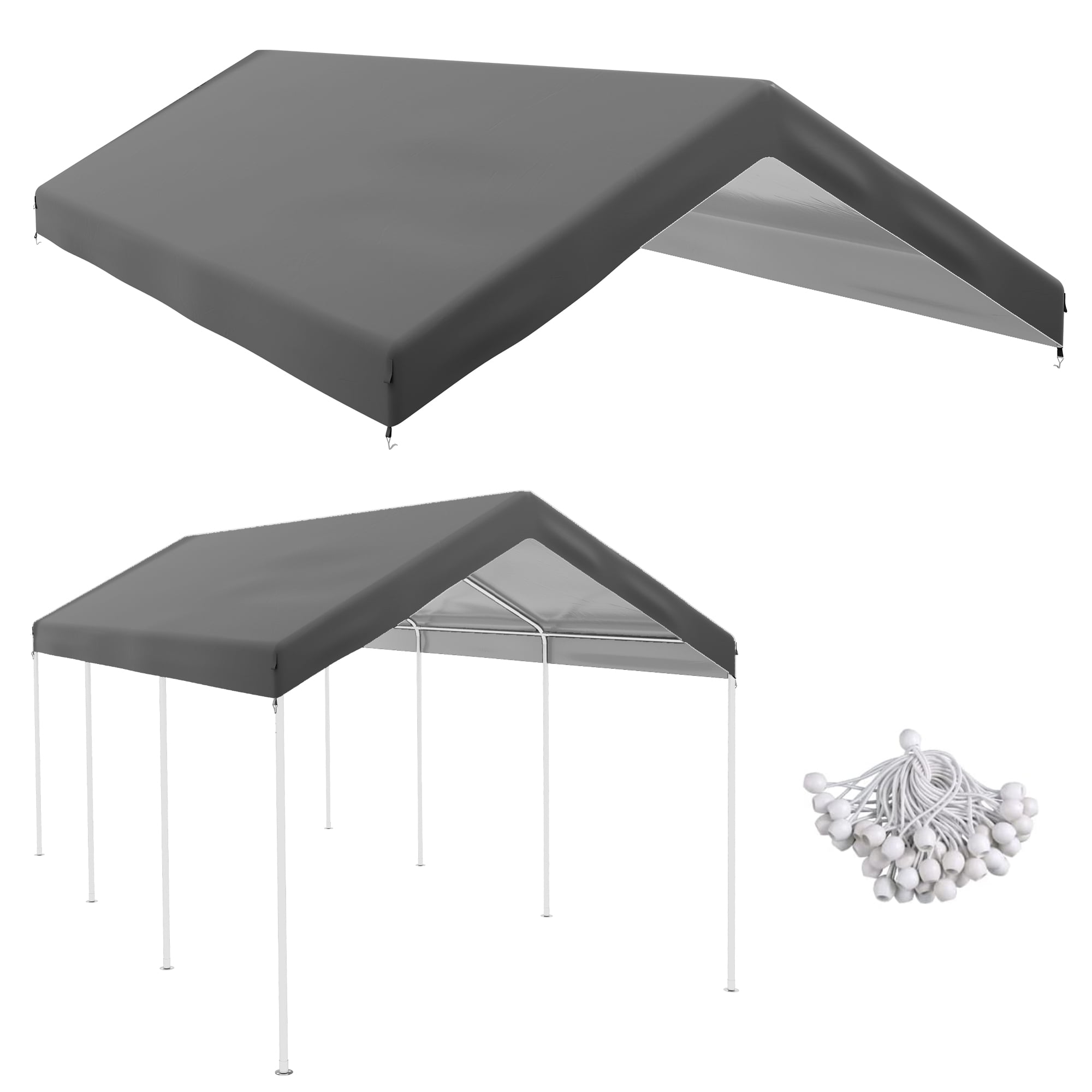 CoSoTower 10' X 20' Carport Replacement Top Canopy Cover, Waterproof and Uv Protected Garage Car Port Cover with Ball Bungee Cords, Beige, (Only Cover)