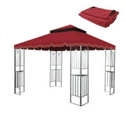CoSoTower 10X10 Ft Outdoor Patio Gazebo Replacement Canopy,Double Tiered Gazebo Tent Roof Top Cover Only Greatwall BorderFrame Not Include-Red