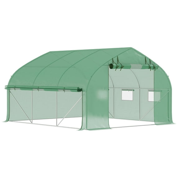 CoSoTower 11.5' X 10' X 6.5' Walk-In Tunnel Greenhouse with Zippered Mesh Door, 7 Mesh Windows & Roll-Up Sidewalls, Upgraded Gardening Plant Hot House with Galvanized Steel Hoops, Green