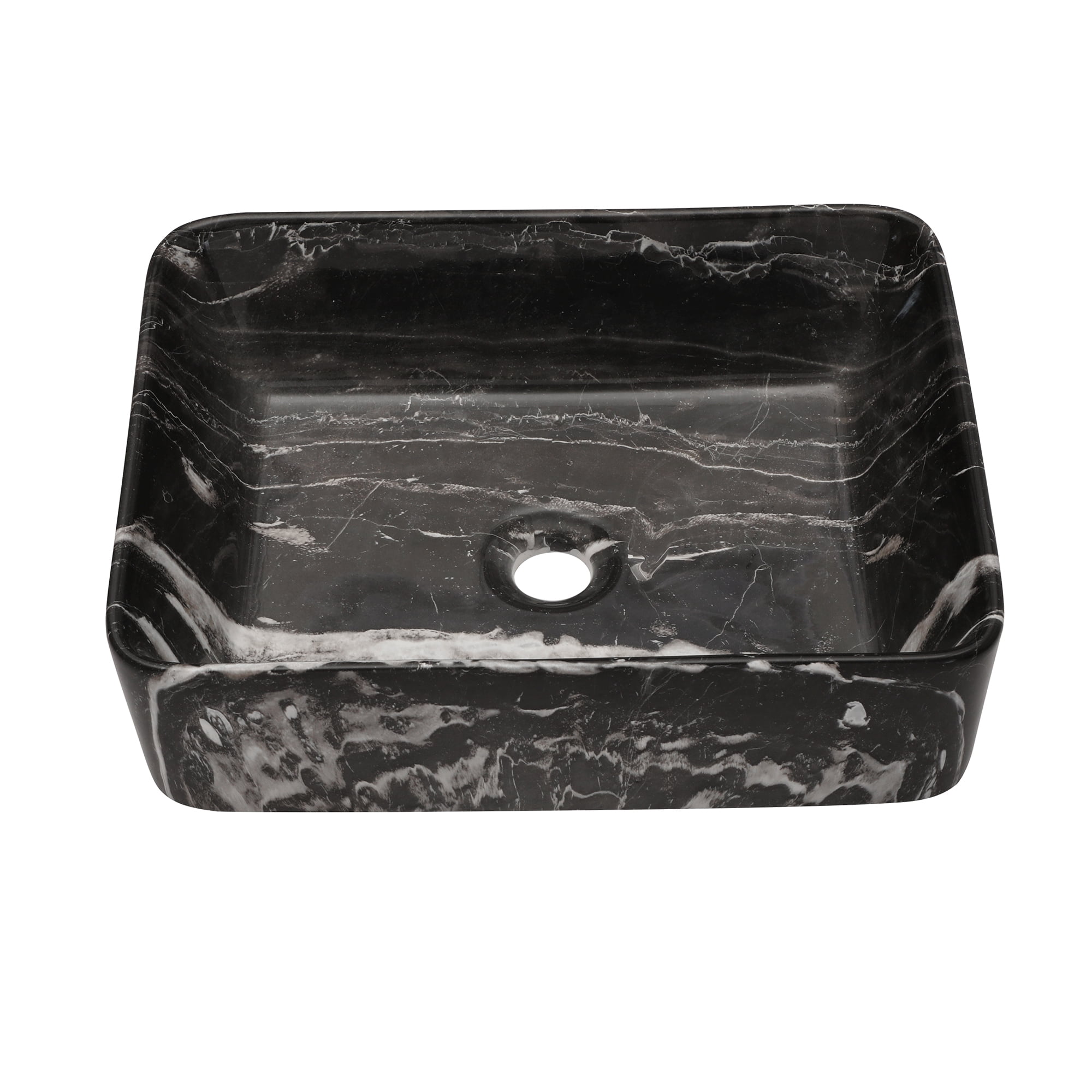 19" x 15" Black and Gray Marble Pattern Ceramic Rectangular Vessel Sink