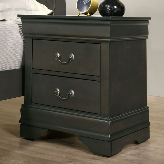 CoSoTower 1Pc Nightstand Gray Louis Philippe Solid Wood English Dovetail Construction Antique Nickle Hanging Pulls