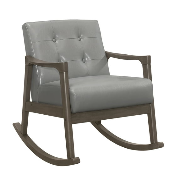 CoSoTower 1Pc Rocking Chair Gray Faux Leather Upholstery Button Tufted Solid Wood Furniture