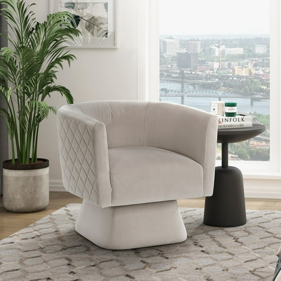 CoSoTower 1Pc Swivel Chair Taupe Velvet Fabric Upholstery Solid Wood Diamond Pattern Stitched Back Comfort Chair Living Room Furniture