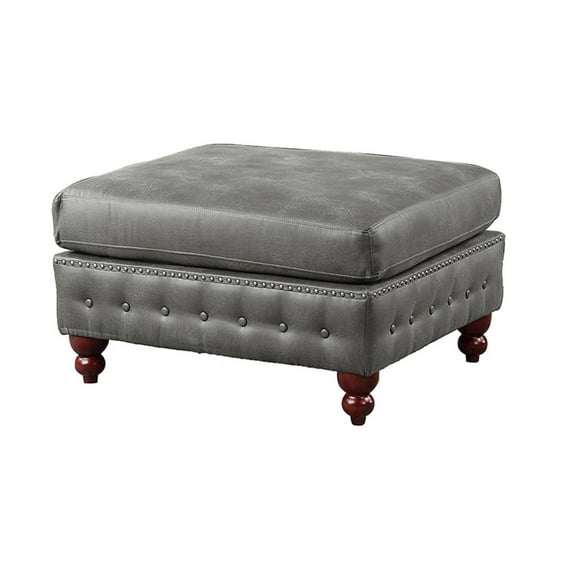CoSoTower 1pc Cocktail Ottoman Slate Gray Breathable Leatherette Tufted Nailhead Wooden Legs Living Room Furniture