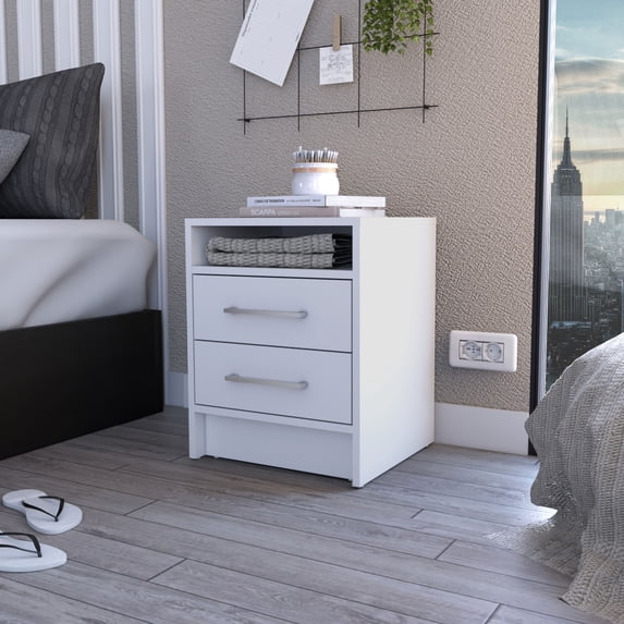CoSoTower 2-Drawer 1-Shelf Rectangle Nightstand White