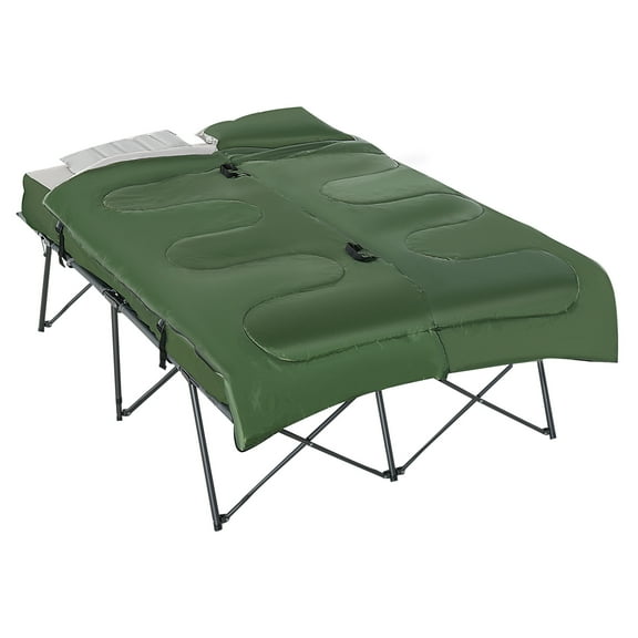 CoSoTower 2-Person Folding Camping Cot Portable Outdoor Bed Set with Sleeping Bag, Inflatable Air Mattress, Comfort Pillows and Carry Bag, Soft and Comfortable for Outdoor Travel Camp Beach Vacation