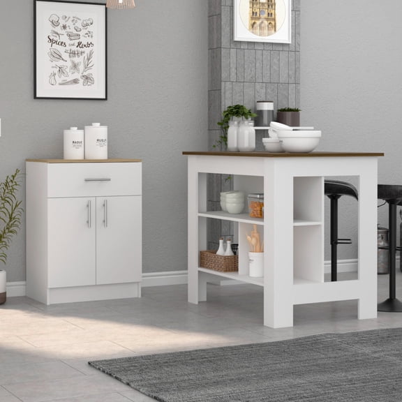 CoSoTower 2 Piece Kitchen Set, Kitchen Island + Pantry Cabinet , White /Walnut /Light Oak