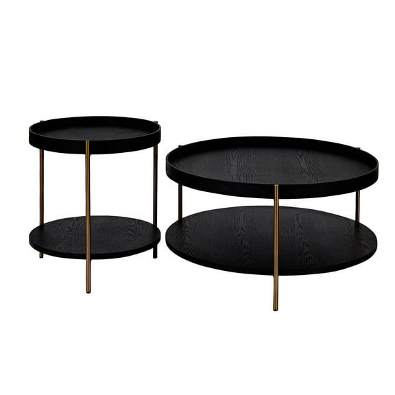 CoSoTower 2-Piece Modern 2 Tier Round Coffee Table Set for Living Room,Easy Assembly Nesting Coffee Tables, End Side Tables for Bedroom Office Balcony Yard,Black Mdf