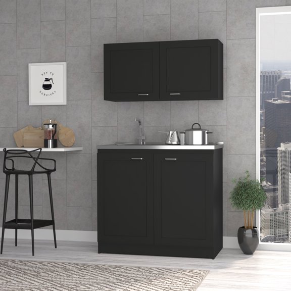CoSoTower 2-Piece Rectangle Cabinet Set Black Wengue