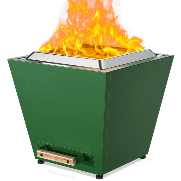 CoSoTower 20 Inch Smokeless Fire Pit, W/Pull-Out Ash Pan, Portable Outdoor Firepits, Carry Handle for Backyard Patio Camping Bonfire, Stainless Steel, Green