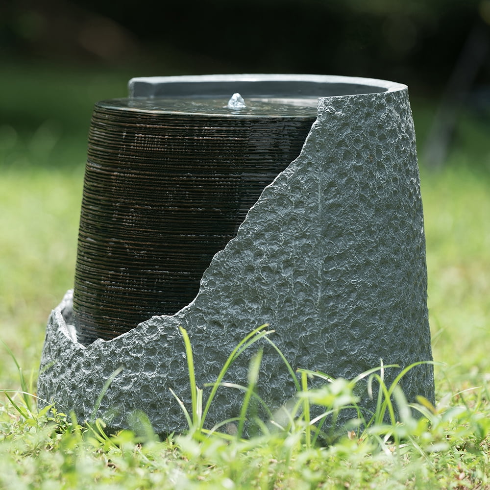 CoSoTower 20X20X18" Indoor Outdoor Polyresin Water Fountain, Unique Broken Urn Fountain Chic Dynamic Modern Design with Light for Garden, Lawn, Backyard, Porch