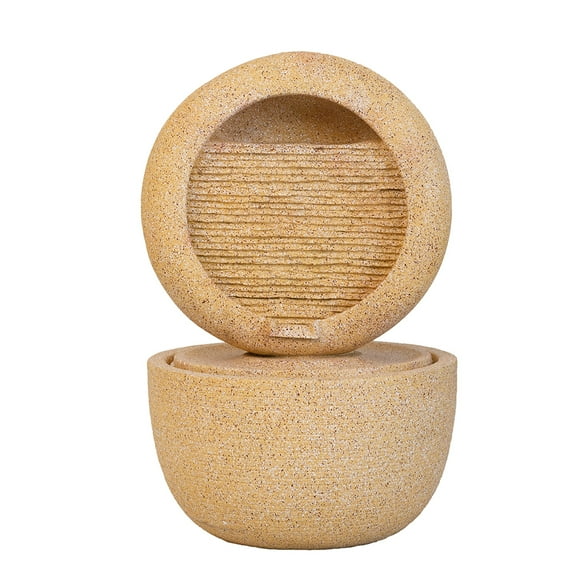 CoSoTower 21.7X21.7X34.3" Cement Round Water Fountain with Light and Pump