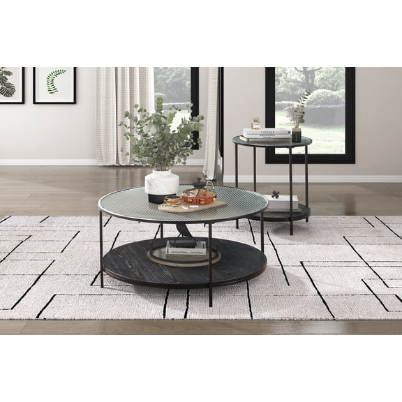 CoSoTower 2Pc Modern Occasional Table Set Coffee Table Glass Top End Table Black Metal Finish Living Room Furniture