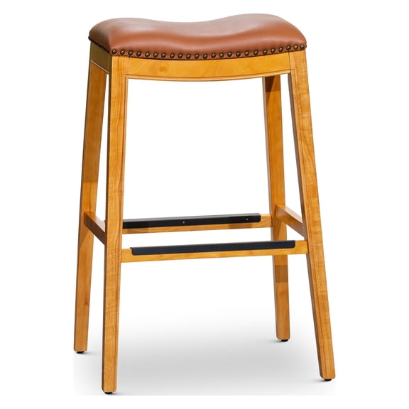 CoSoTower 30" Bar Stool, Natural Finish, Saddle Leather Seat