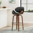 thumbnail image 1 of CoSoTower 30" Mid-Century Modern Upholstered Swivel Barstool, Midnight Black, Walnut, 1 of 9