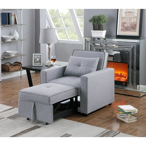 CoSoTower 33.25" Light Gray Linen Convertible Sleeper Chair with Side Pocket
