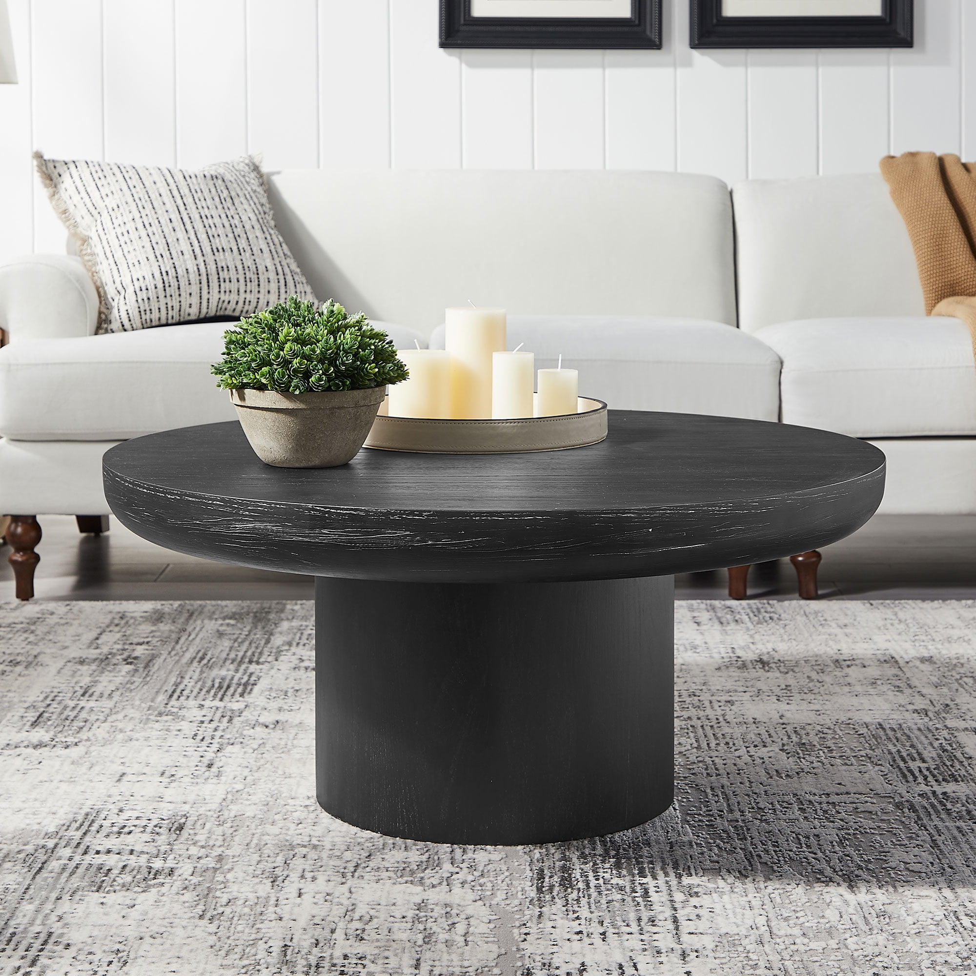 Round Soft Table CoSoTower 35.98Inch Round Coffee Table with Cylindrical Leg,Wood Veneer ...