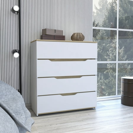 CoSoTower 4-Drawer Dresser White And Light Oak