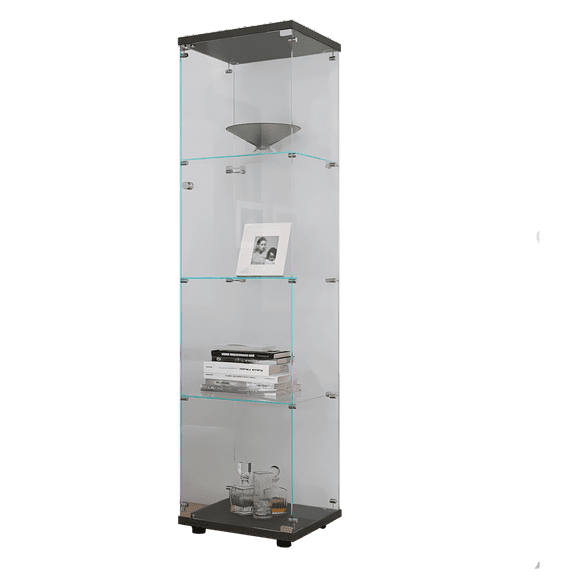 CoSoTower 4 Shelves Glass Cabinet Glass Display Cabinet with One Door, Black