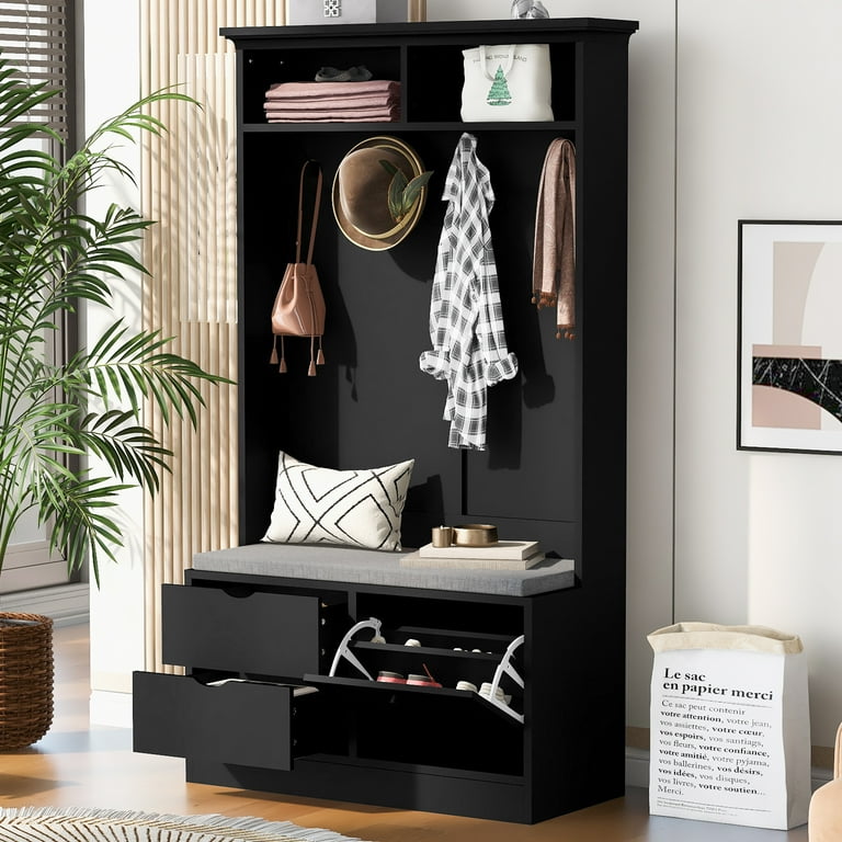 CoSoTower 5 in 1 Entryway Bench with Coat Rack Cushion and 4 Sturdy Hooks 40.6 Wide Hall Tree with Shoe Storage Bench for Hallway Entryway Living Room Walmart