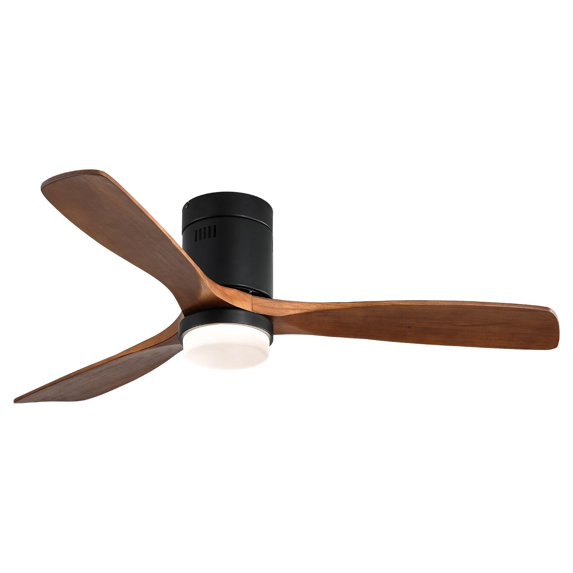 CoSoTower 52-inch Carved Wood Ceiling Mount Noiseless Fan, 3-Blade, Remote Control, LED Light, Reverse Airflow