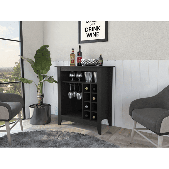 CoSoTower 6-Bottle 1-Drawer 1-Shelf Bar Cabinet Black Wengue