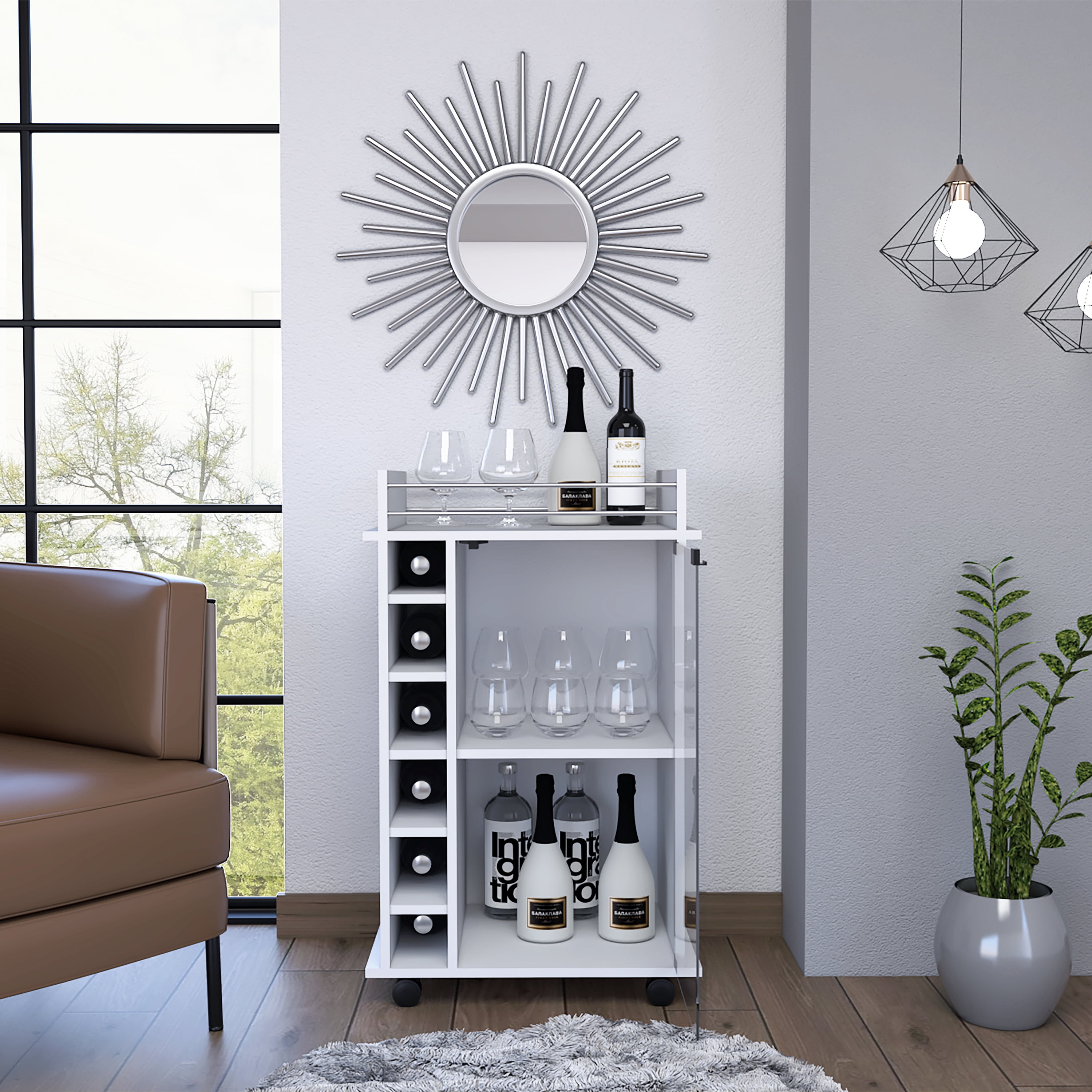 CoSoTower 6Bottle 3Shelf Bar Cart White