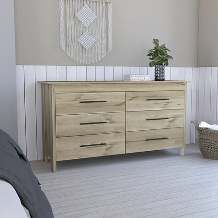 CoSoTower 6-Drawer Rectangle Dresser Light Oak And White