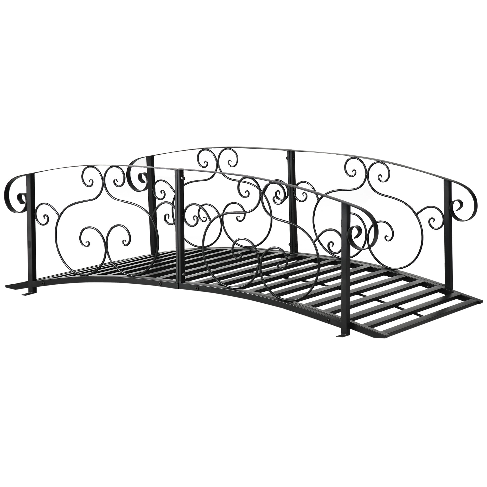 Black 6 ft. Metal Arch Garden Bridge with Siderails
