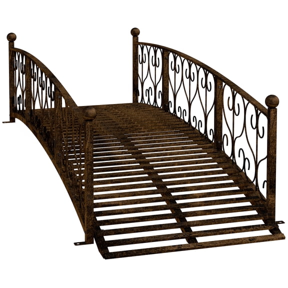 CoSoTower 7' Metal Arch Garden Bridge with Safety Siderails, Decorative Arc Footbridge with Delicate Scrollwork "S" Motifs for Backyard Creek, Stream, Fish Pond, Bronze