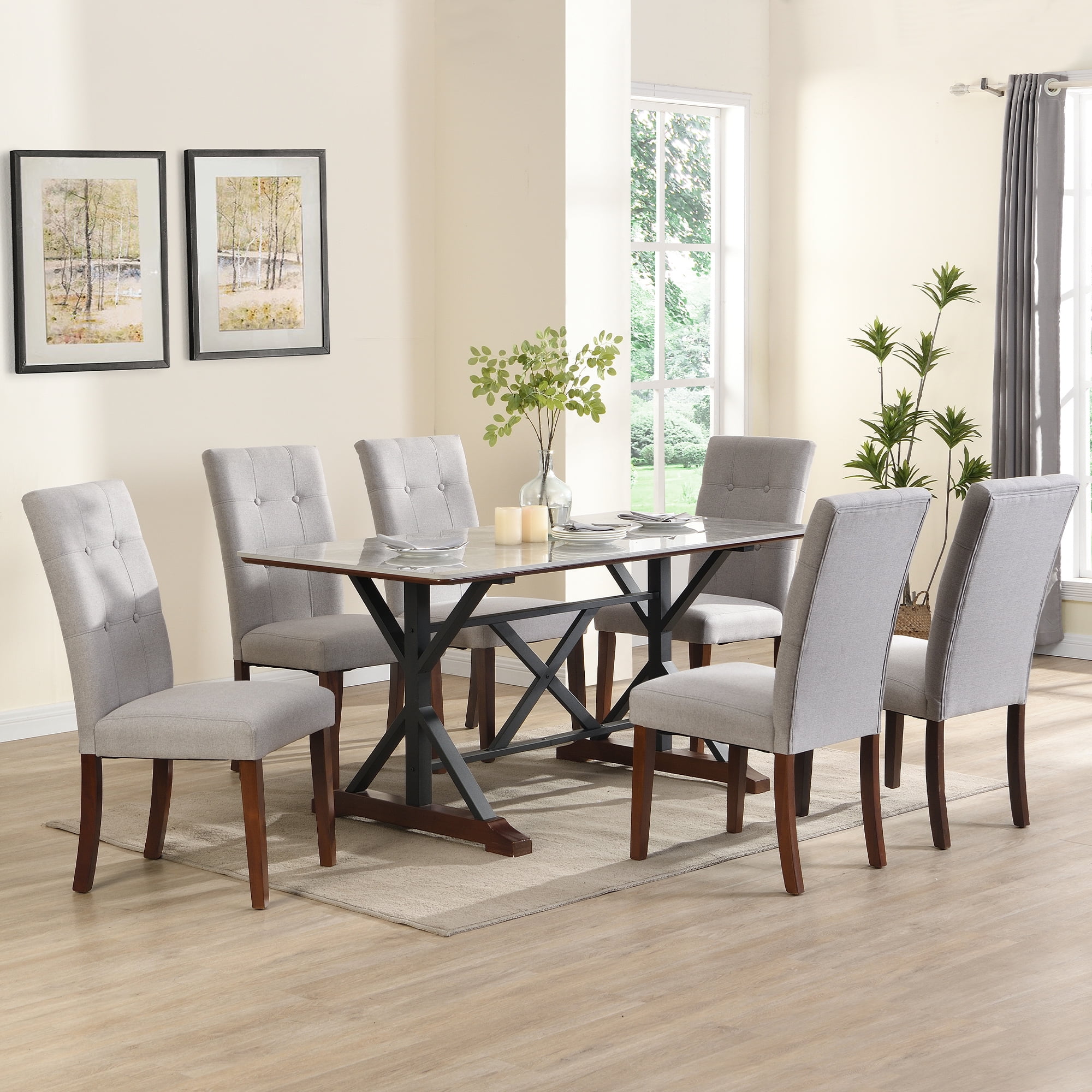CoSoTower 7-Piece Modern Dining Table Set, Gray Sintered Stone Dining ...