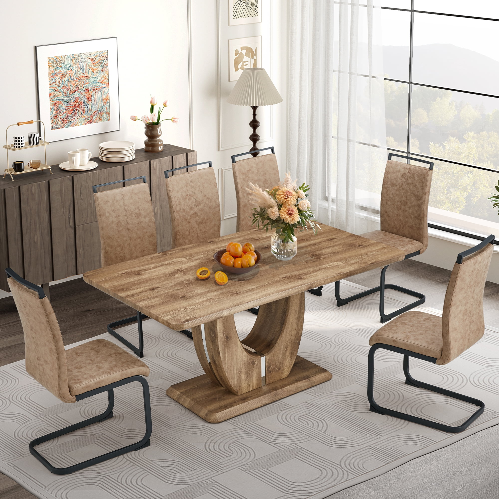 CoSoTower 7 Piece Modern Dining Table Set, Rectangular Kitchen Table ...