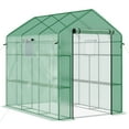 thumbnail image 1 of CoSoTower 7' X 5' X 6' Walk-In Greenhouse with Mesh Door and Windows, 18 Shelf Hot House with Trellis, Plant Labels, UV Protective for Growing Flowers, Herbs, Vegetables, Saplings, Green, 1 of 9